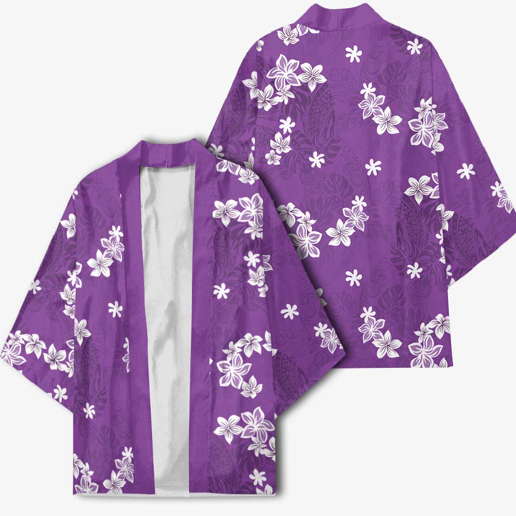 Hawaii Monstera Deliciosa Kimono Purple Plumeria Polynesian Pattern LT05 - Polynesian Pride