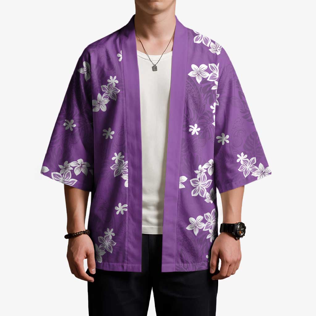 Hawaii Monstera Deliciosa Kimono Purple Plumeria Polynesian Pattern LT05 - Polynesian Pride