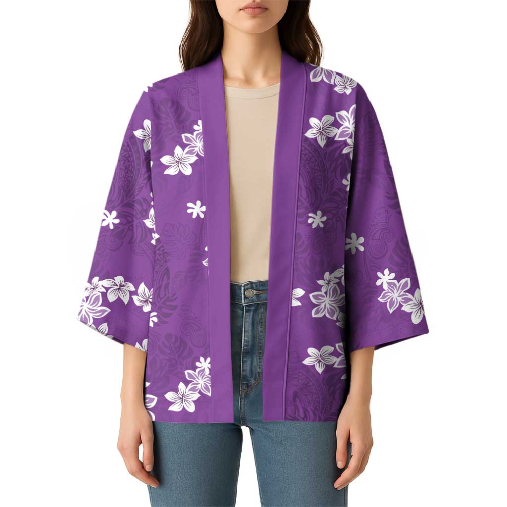 Hawaii Monstera Deliciosa Kimono Purple Plumeria Polynesian Pattern LT05 - Polynesian Pride