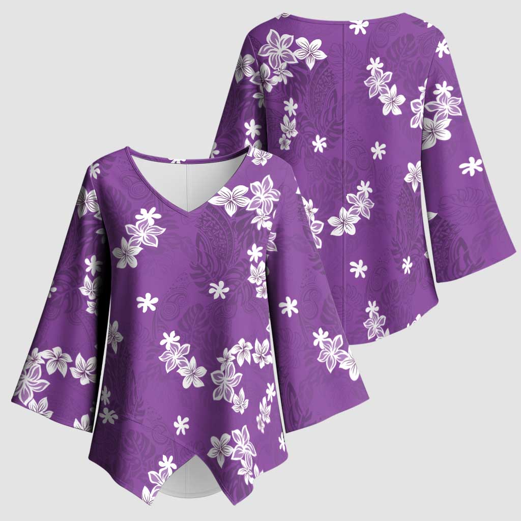 Hawaii Monstera Deliciosa Kimono Sleeve Blouse Purple Plumeria Polynesian Pattern - Polynesian Pride