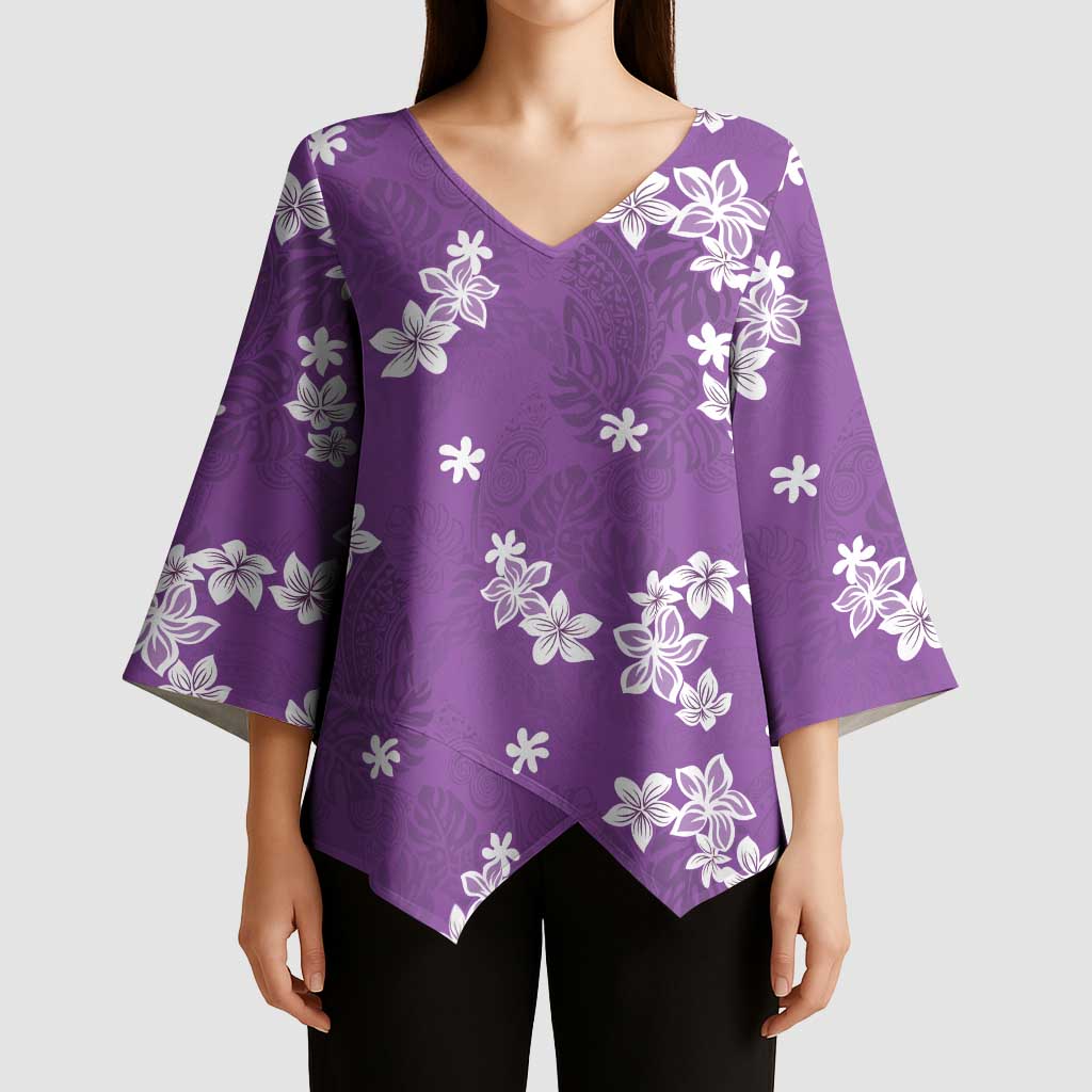 Hawaii Monstera Deliciosa Kimono Sleeve Blouse Purple Plumeria Polynesian Pattern - Polynesian Pride