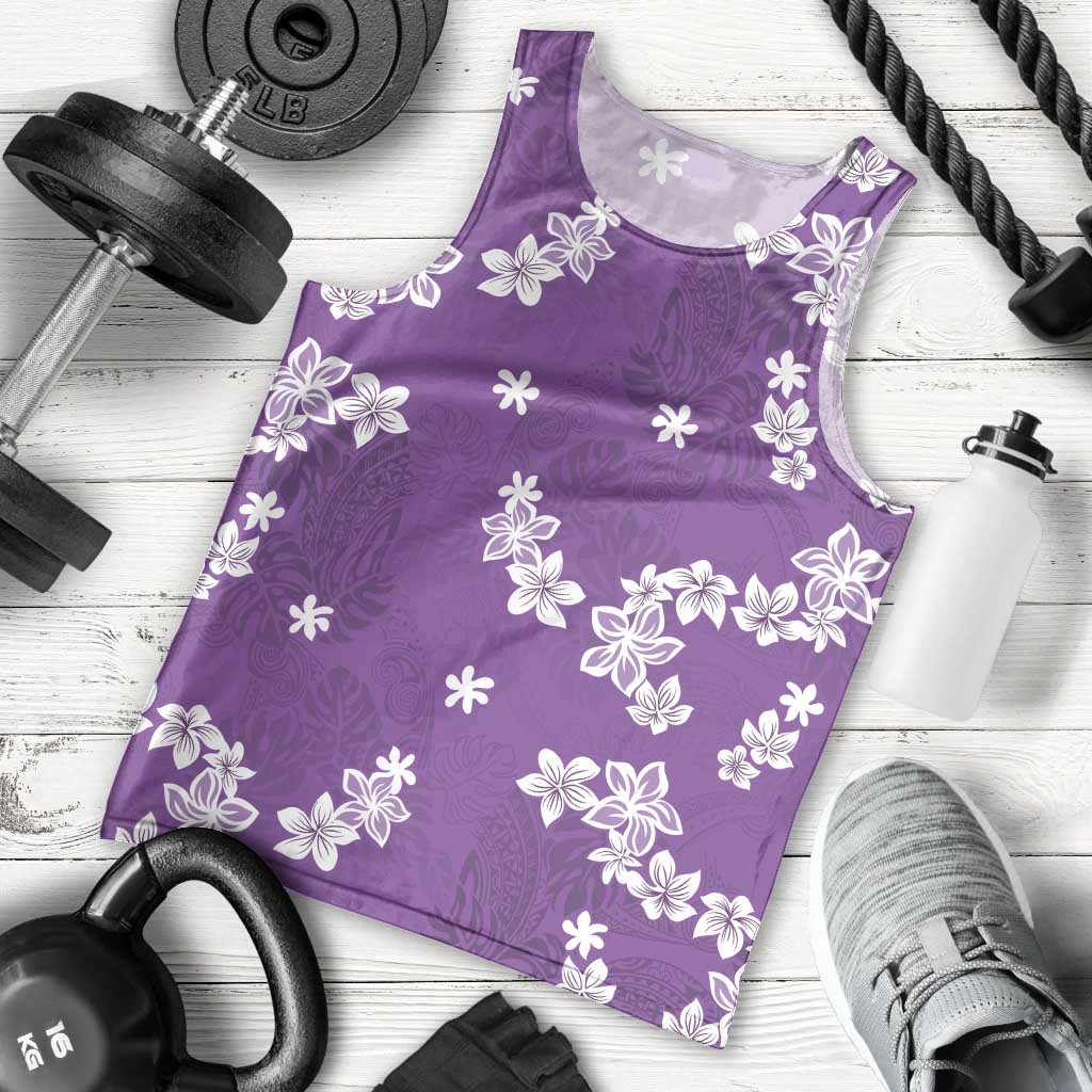 Hawaii Monstera Deliciosa Men Tank Top Purple Plumeria Polynesian Pattern - Polynesian Pride