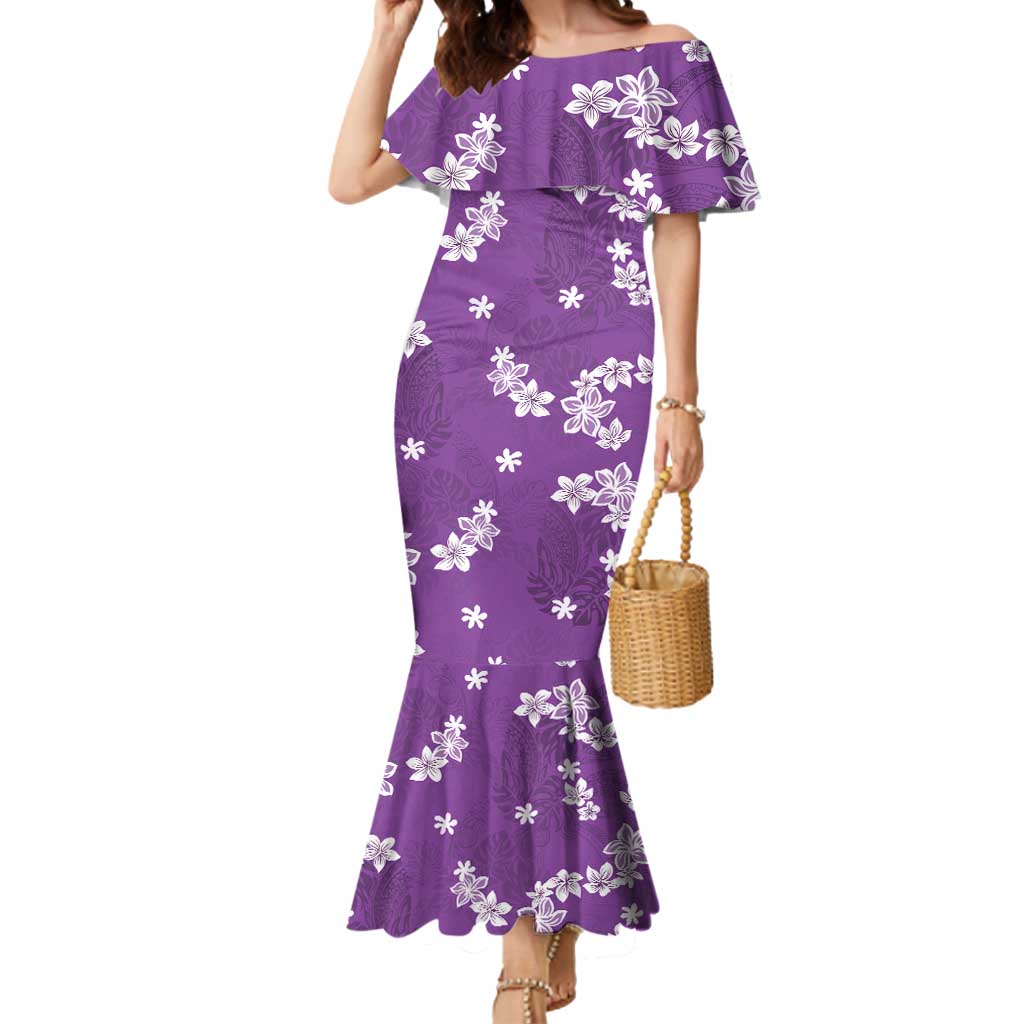 Hawaii Monstera Deliciosa Mermaid Dress Purple Plumeria Polynesian Pattern - Polynesian Pride