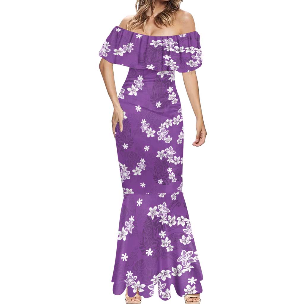 Hawaii Monstera Deliciosa Mermaid Dress Purple Plumeria Polynesian Pattern - Polynesian Pride