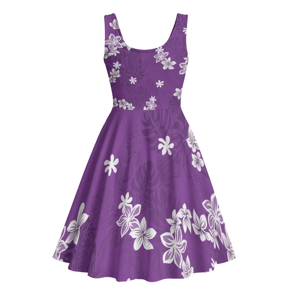 Hawaii Monstera Deliciosa Midi Dress Purple Plumeria Polynesian Pattern - Polynesian Pride
