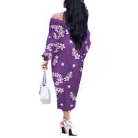 Hawaii Monstera Deliciosa Off The Shoulder Long Sleeve Dress Purple Plumeria Polynesian Pattern - Polynesian Pride