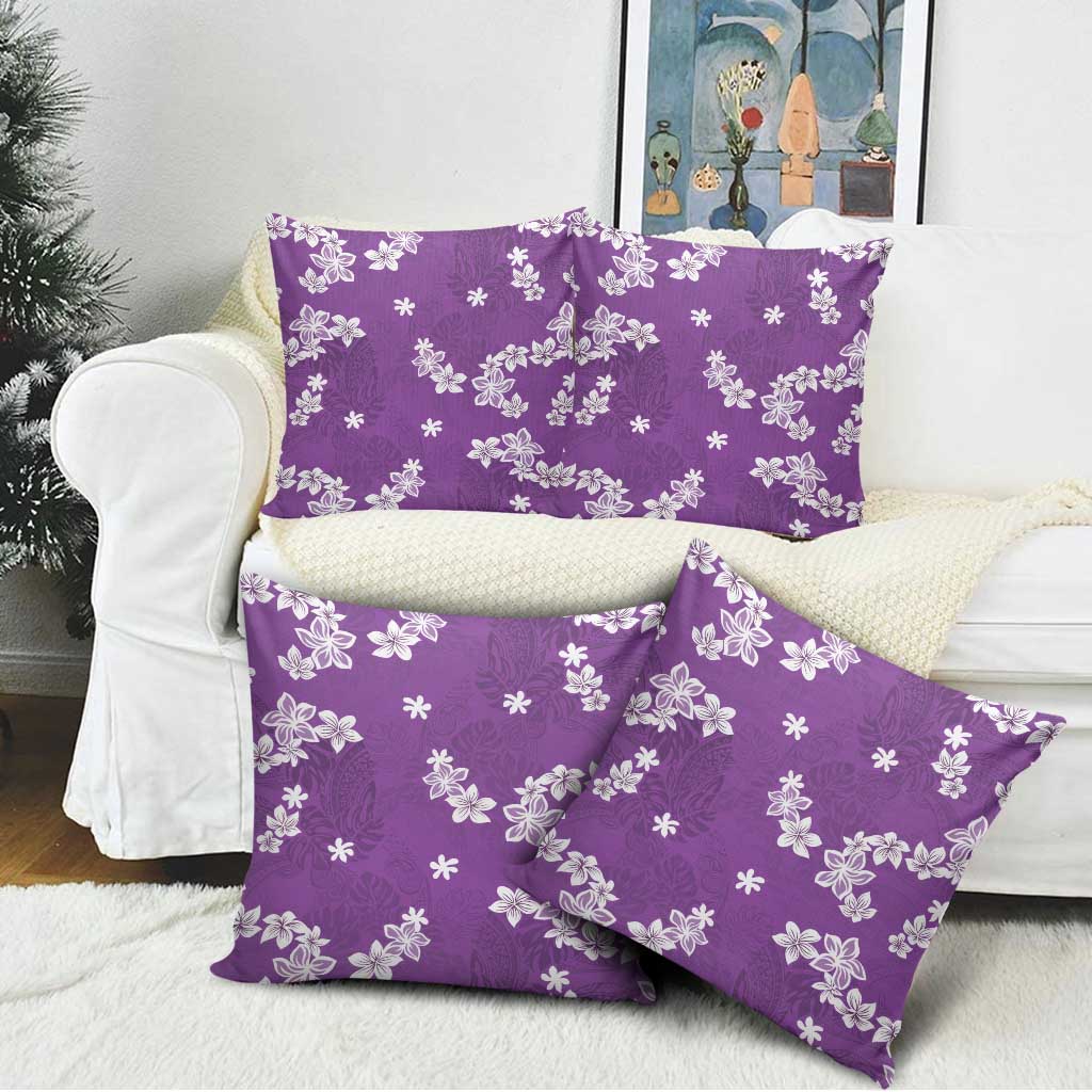 Hawaii Monstera Deliciosa Pillow Cover Purple Plumeria Polynesian Pattern - Polynesian Pride