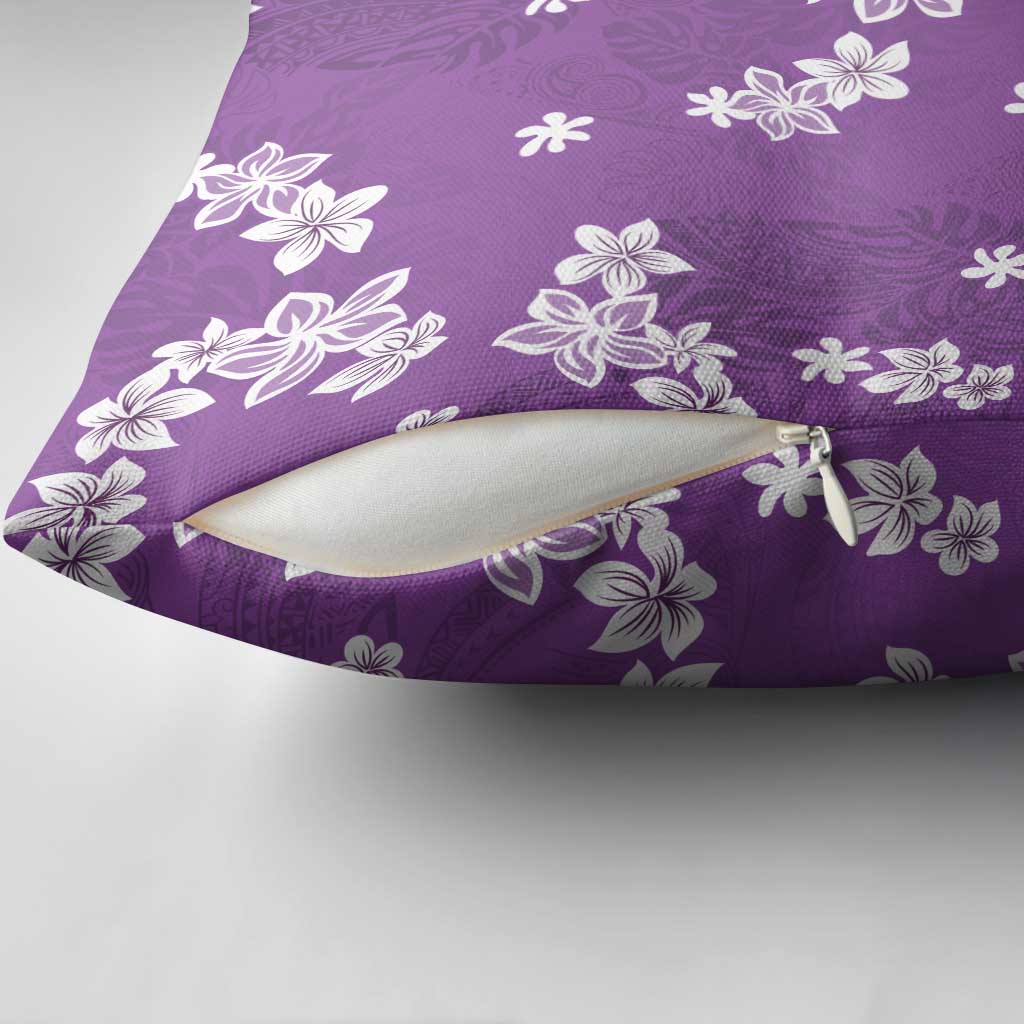 Hawaii Monstera Deliciosa Pillow Cover Purple Plumeria Polynesian Pattern - Polynesian Pride