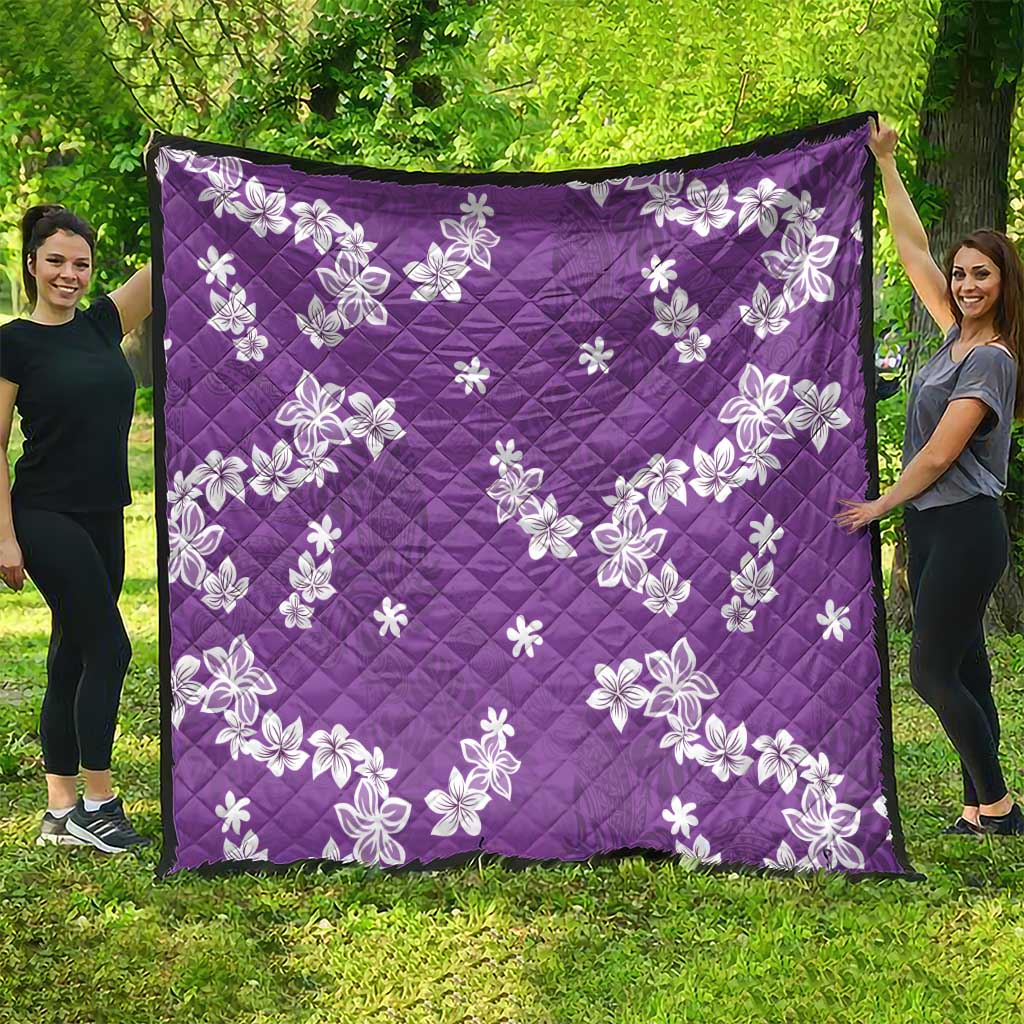 Hawaii Monstera Deliciosa Quilt Purple Plumeria Polynesian Pattern - Polynesian Pride