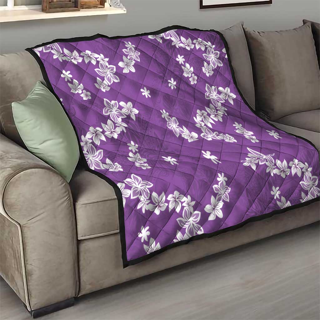 Hawaii Monstera Deliciosa Quilt Purple Plumeria Polynesian Pattern - Polynesian Pride