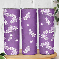 Hawaii Monstera Deliciosa Skinny Tumbler Purple Plumeria Polynesian Pattern - Polynesian Pride