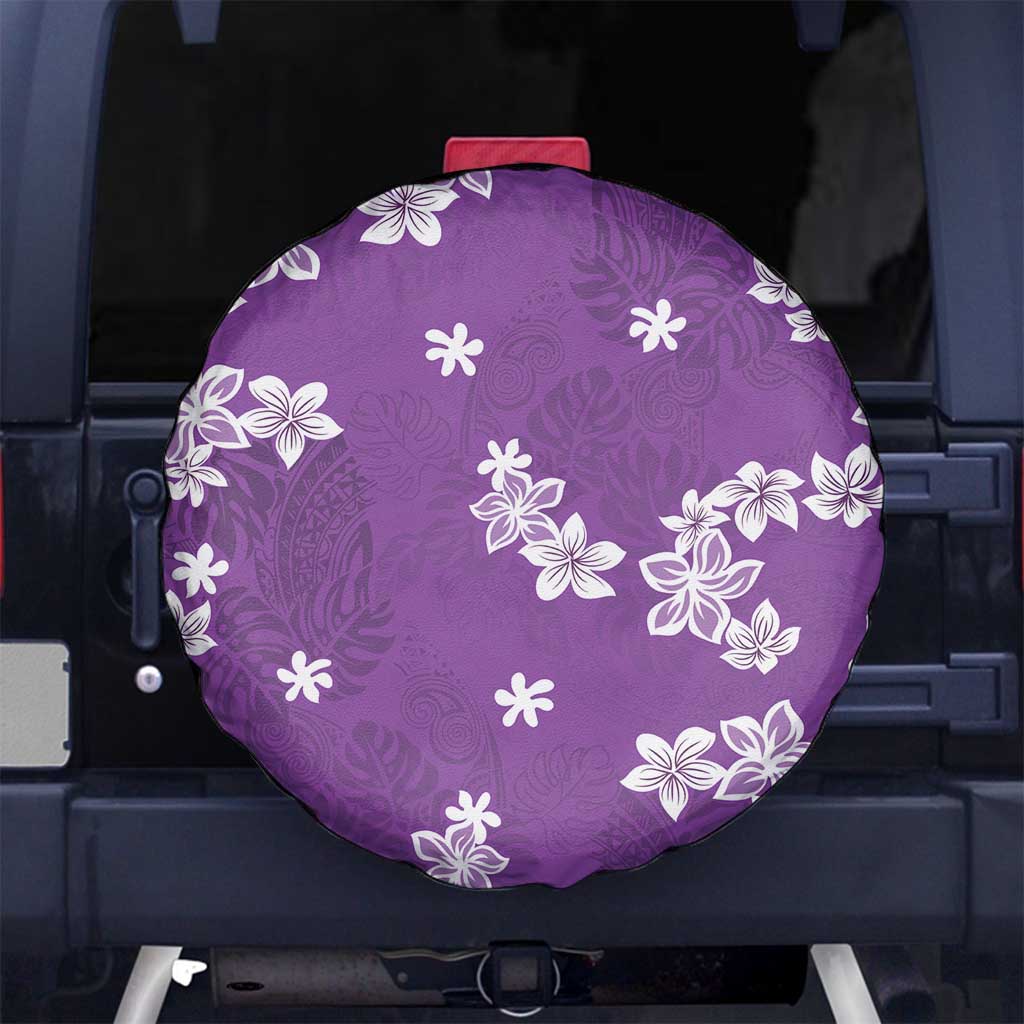 Hawaii Monstera Deliciosa Spare Tire Cover Purple Plumeria Polynesian Pattern - Polynesian Pride