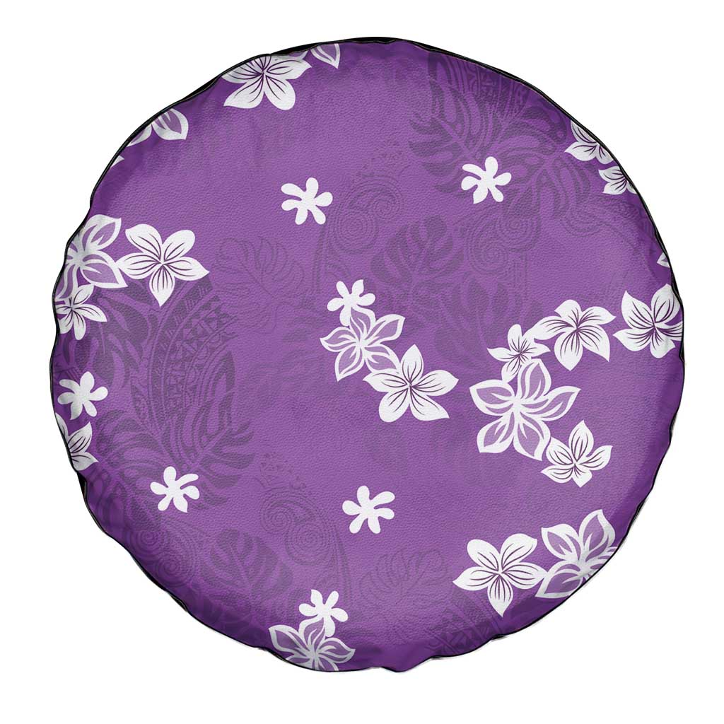 Hawaii Monstera Deliciosa Spare Tire Cover Purple Plumeria Polynesian Pattern - Polynesian Pride