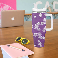 Hawaii Monstera Deliciosa Tumbler With Handle Purple Plumeria Polynesian Pattern - Polynesian Pride
