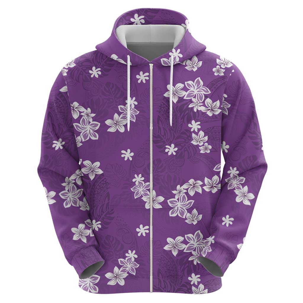 Hawaii Monstera Deliciosa Zip Hoodie Purple Plumeria Polynesian Pattern - Polynesian Pride
