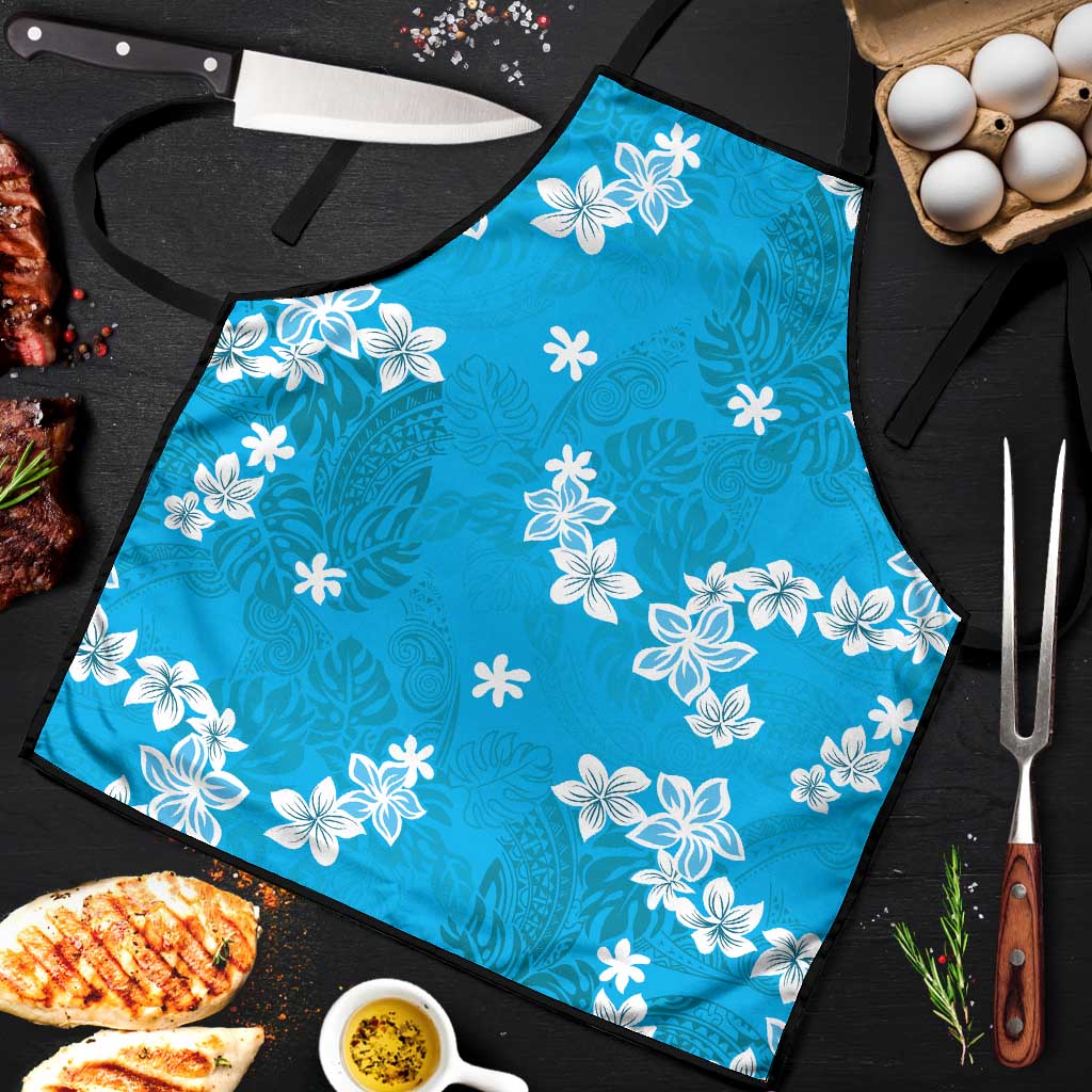 Hawaii Monstera Deliciosa Apron Blue Plumeria Polynesian Pattern - Polynesian Pride