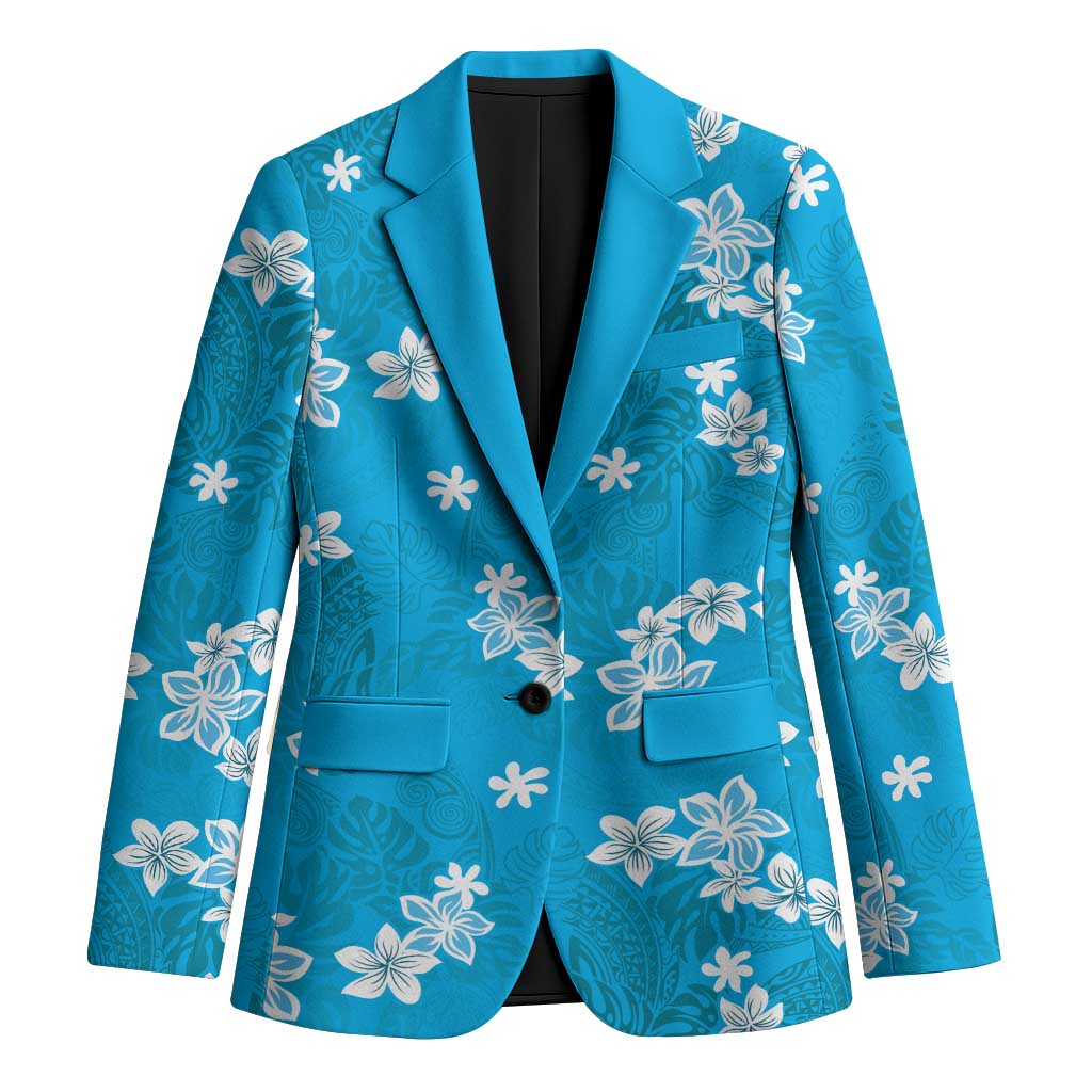 Hawaii Monstera Deliciosa Blazer Blue Plumeria Polynesian Pattern LT05 Unisex Blue - Polynesian Pride