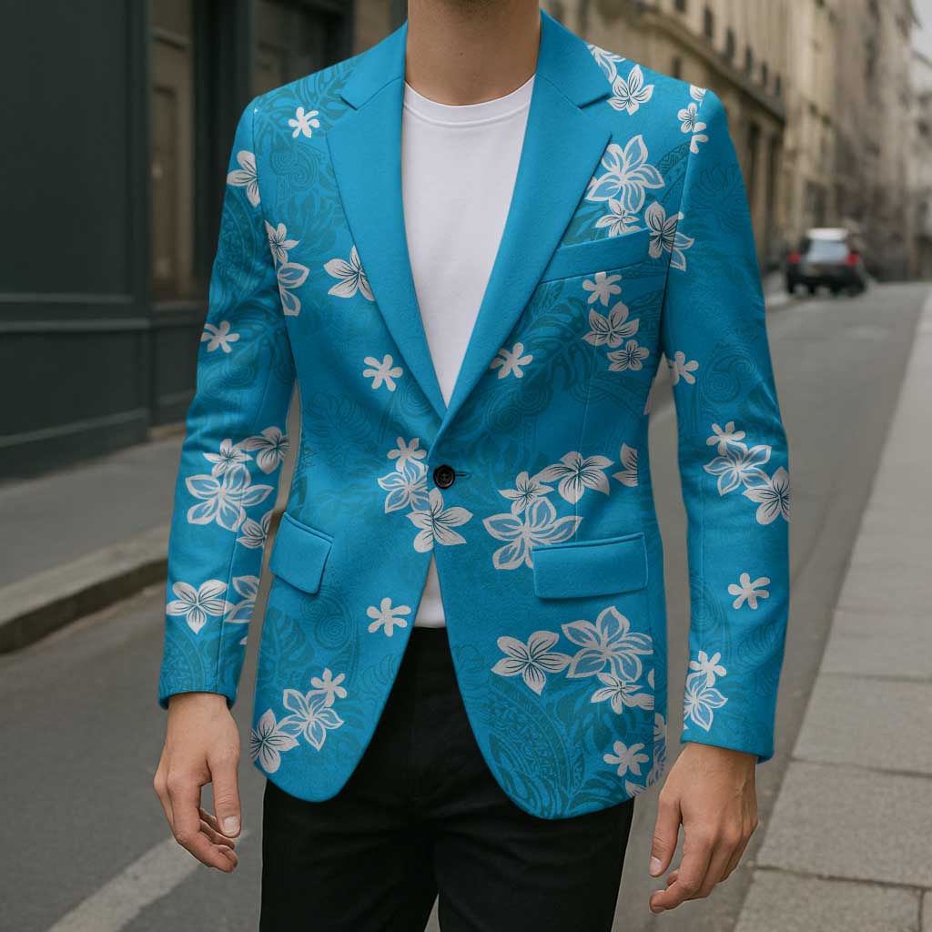Hawaii Monstera Deliciosa Blazer Blue Plumeria Polynesian Pattern LT05 - Polynesian Pride