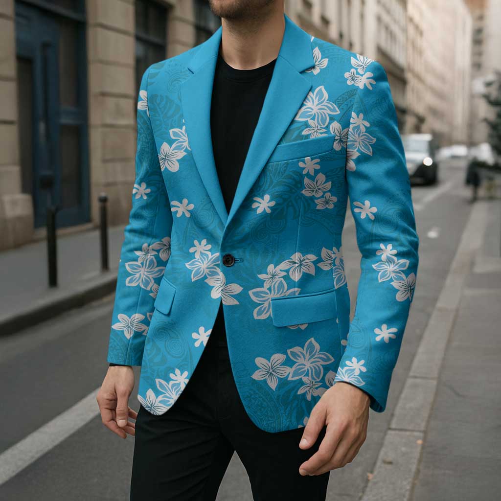 Hawaii Monstera Deliciosa Blazer Blue Plumeria Polynesian Pattern LT05 - Polynesian Pride
