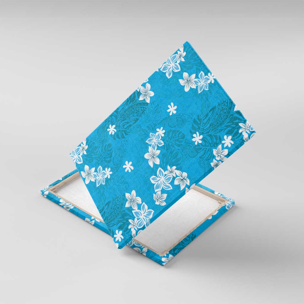 Hawaii Monstera Deliciosa Canvas Wall Art Blue Plumeria Polynesian Pattern - Polynesian Pride