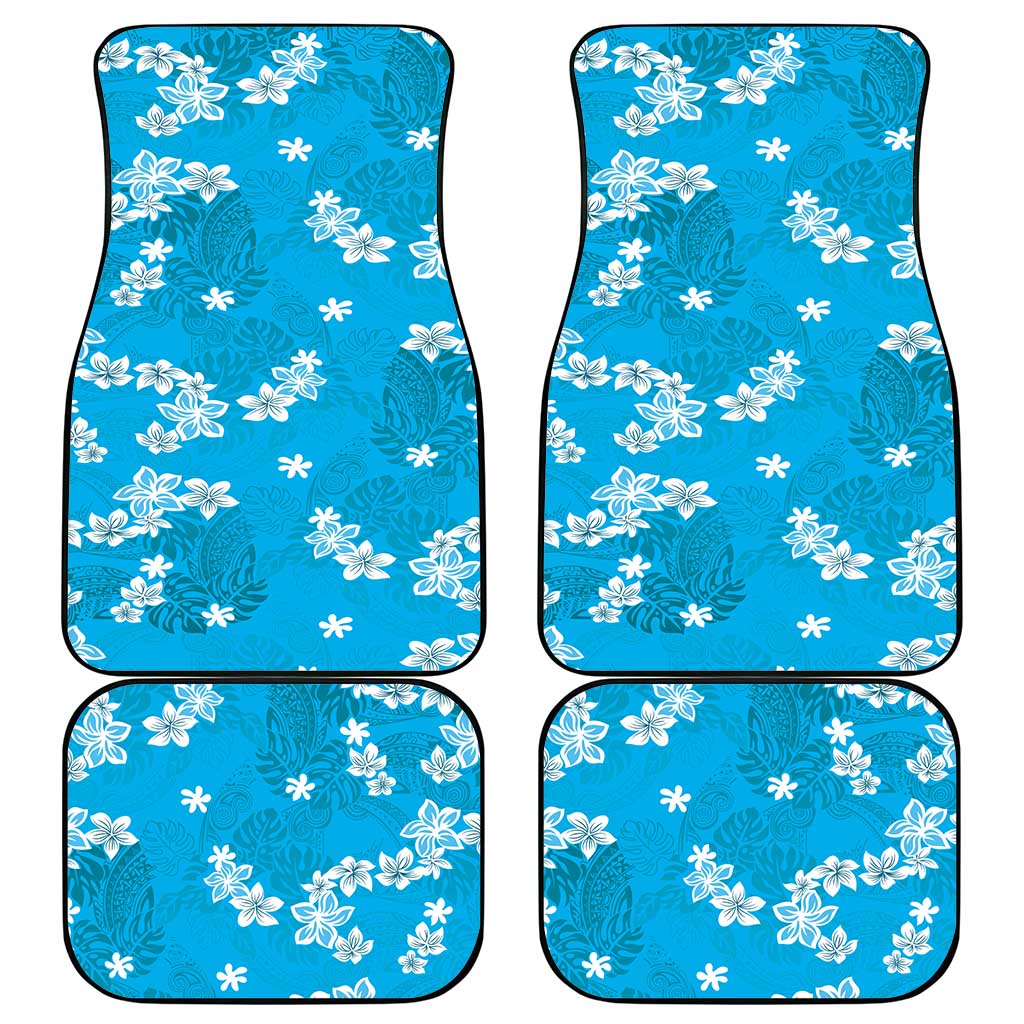 Hawaii Monstera Deliciosa Car Mats Blue Plumeria Polynesian Pattern - Polynesian Pride