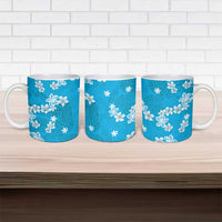 Hawaii Monstera Deliciosa Ceramic Mug Blue Plumeria Polynesian Pattern - Polynesian Pride