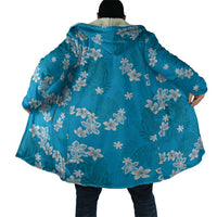 Hawaii Monstera Deliciosa Cloak Blue Plumeria Polynesian Pattern - Polynesian Pride