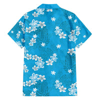 Hawaii Monstera Deliciosa Family Matching Long Sleeve Bodycon Dress and Hawaiian Shirt Blue Plumeria Polynesian Pattern - Polynesian Pride