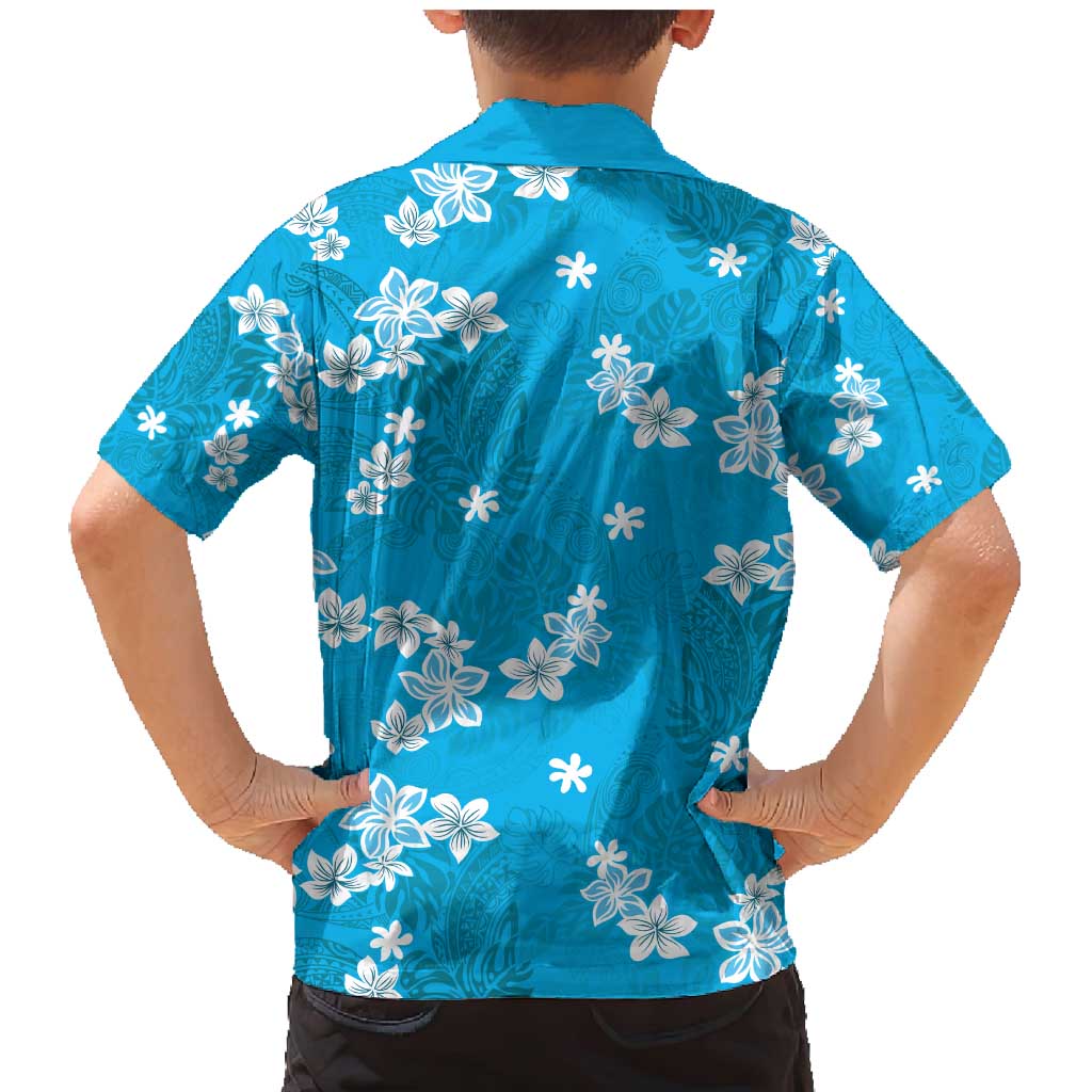 Hawaii Monstera Deliciosa Family Matching Mermaid Dress and Hawaiian Shirt Blue Plumeria Polynesian Pattern - Polynesian Pride