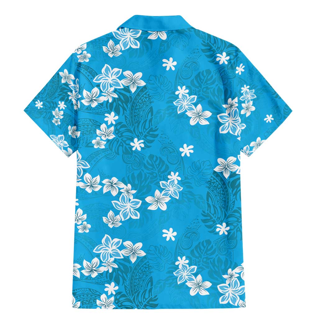 Hawaii Monstera Deliciosa Family Matching Mermaid Dress and Hawaiian Shirt Blue Plumeria Polynesian Pattern - Polynesian Pride