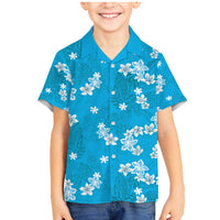 Hawaii Monstera Deliciosa Family Matching Mermaid Dress and Hawaiian Shirt Blue Plumeria Polynesian Pattern - Polynesian Pride