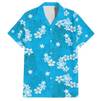 Hawaii Monstera Deliciosa Family Matching Off Shoulder Maxi Dress and Hawaiian Shirt Blue Plumeria Polynesian Pattern - Polynesian Pride