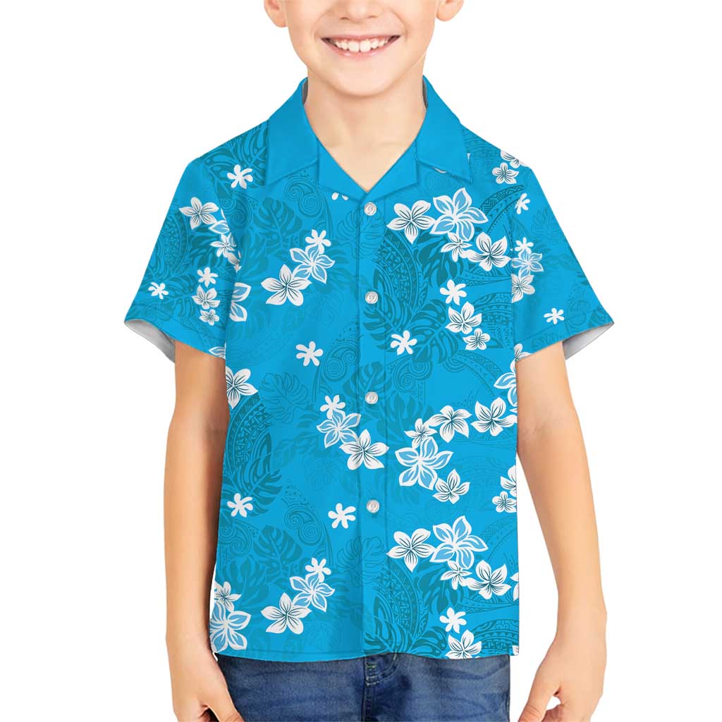 Hawaii Monstera Deliciosa Family Matching Puletasi and Hawaiian Shirt Blue Plumeria Polynesian Pattern LT05 Son's Shirt Blue - Polynesian Pride