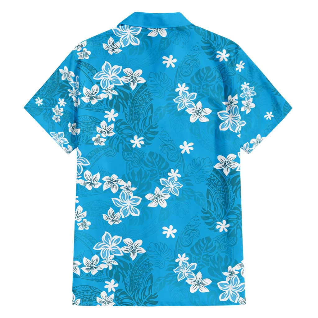 Hawaii Monstera Deliciosa Family Matching Summer Maxi Dress and Hawaiian Shirt Blue Plumeria Polynesian Pattern - Polynesian Pride