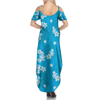 Hawaii Monstera Deliciosa Family Matching Summer Maxi Dress and Hawaiian Shirt Blue Plumeria Polynesian Pattern - Polynesian Pride