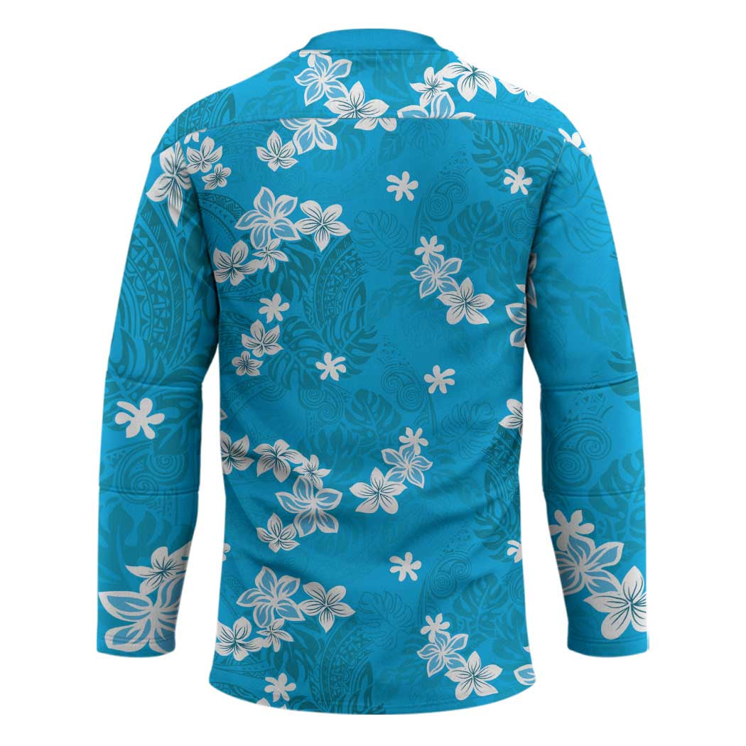 Hawaii Monstera Deliciosa Hockey Jersey Blue Plumeria Polynesian Pattern LT05 - Polynesian Pride