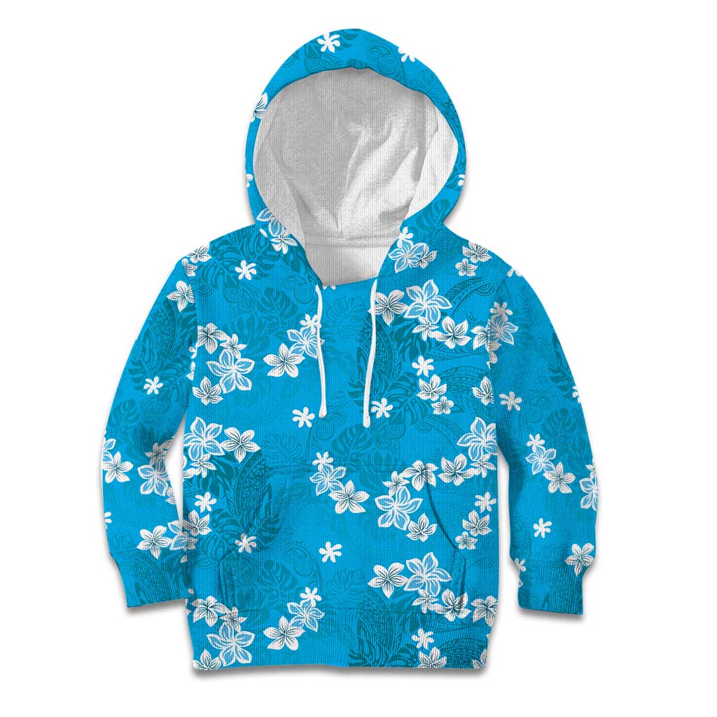 Hawaii Monstera Deliciosa Kid Hoodie Blue Plumeria Polynesian Pattern - Polynesian Pride