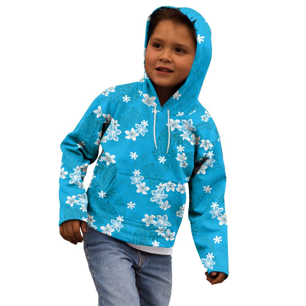 Hawaii Monstera Deliciosa Kid Hoodie Blue Plumeria Polynesian Pattern - Polynesian Pride