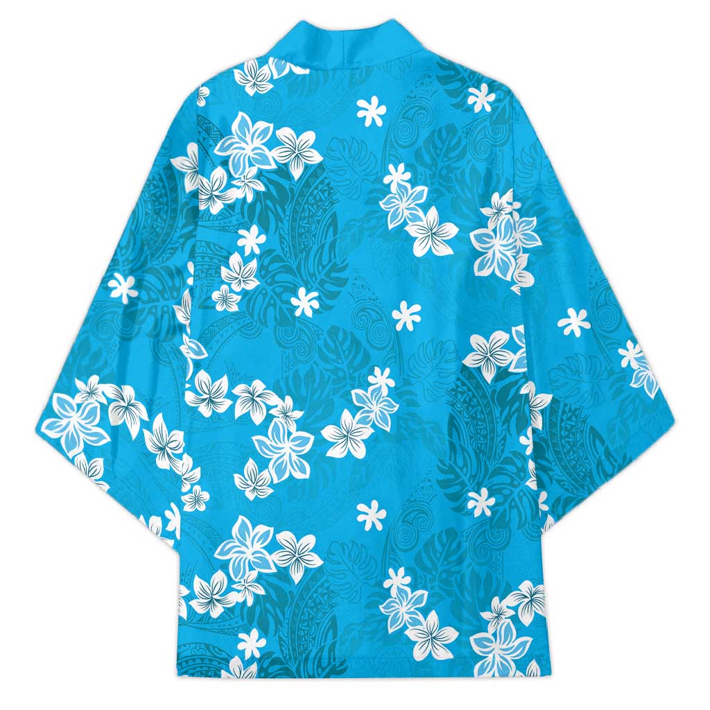 Hawaii Monstera Deliciosa Kimono Blue Plumeria Polynesian Pattern - Polynesian Pride