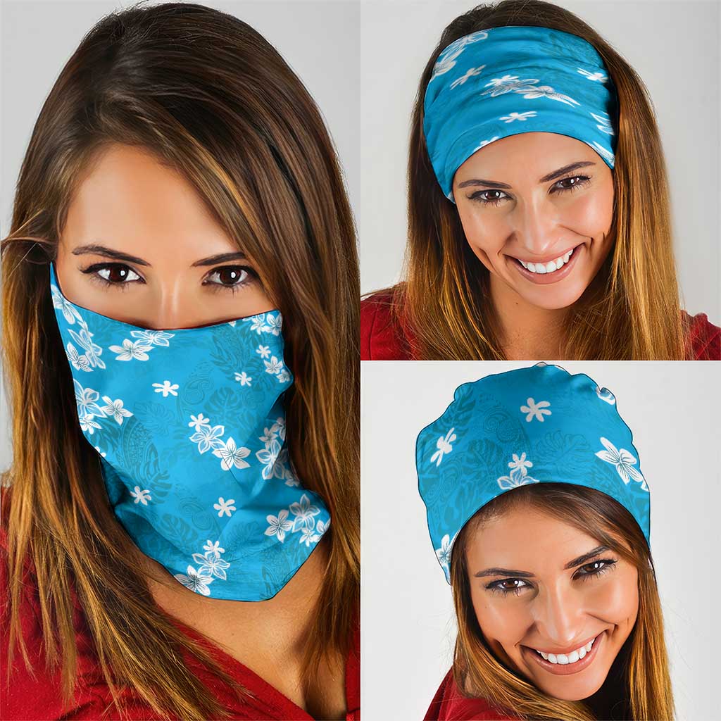 Hawaii Monstera Deliciosa Neck Gaiter Blue Plumeria Polynesian Pattern LT05 - Polynesian Pride