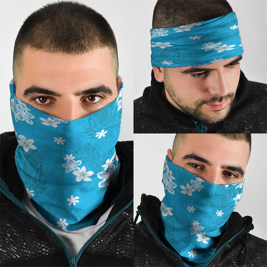 Hawaii Monstera Deliciosa Neck Gaiter Blue Plumeria Polynesian Pattern LT05 - Polynesian Pride