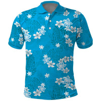 Hawaii Monstera Deliciosa Polo Shirt Blue Plumeria Polynesian Pattern - Polynesian Pride