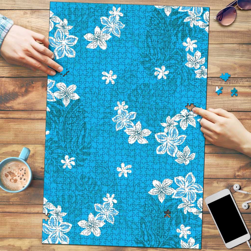 Hawaii Monstera Deliciosa Puzzle Blue Plumeria Polynesian Pattern LT05 Blue - Polynesian Pride