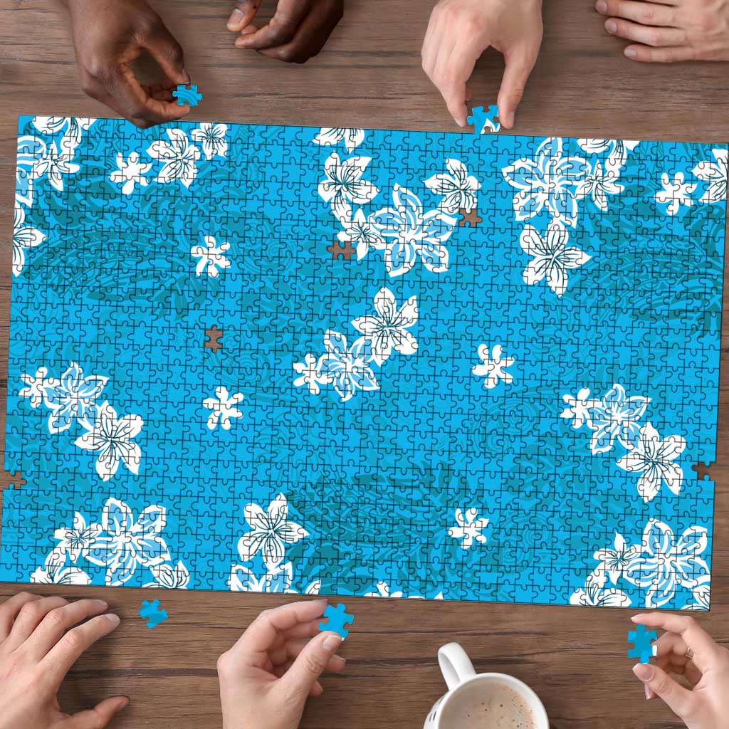 Hawaii Monstera Deliciosa Puzzle Blue Plumeria Polynesian Pattern LT05 - Polynesian Pride