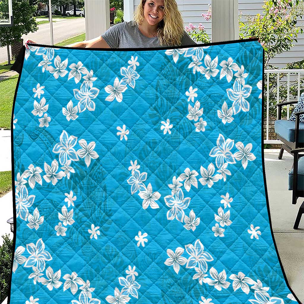 Hawaii Monstera Deliciosa Quilt Blue Plumeria Polynesian Pattern - Polynesian Pride