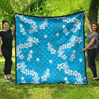 Hawaii Monstera Deliciosa Quilt Blue Plumeria Polynesian Pattern - Polynesian Pride