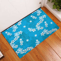 Hawaii Monstera Deliciosa Rubber Doormat Blue Plumeria Polynesian Pattern - Polynesian Pride