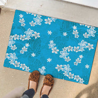 Hawaii Monstera Deliciosa Rubber Doormat Blue Plumeria Polynesian Pattern - Polynesian Pride