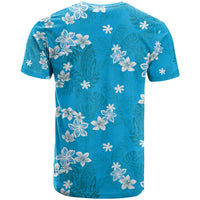 Hawaii Monstera Deliciosa T Shirt Blue Plumeria Polynesian Pattern - Polynesian Pride