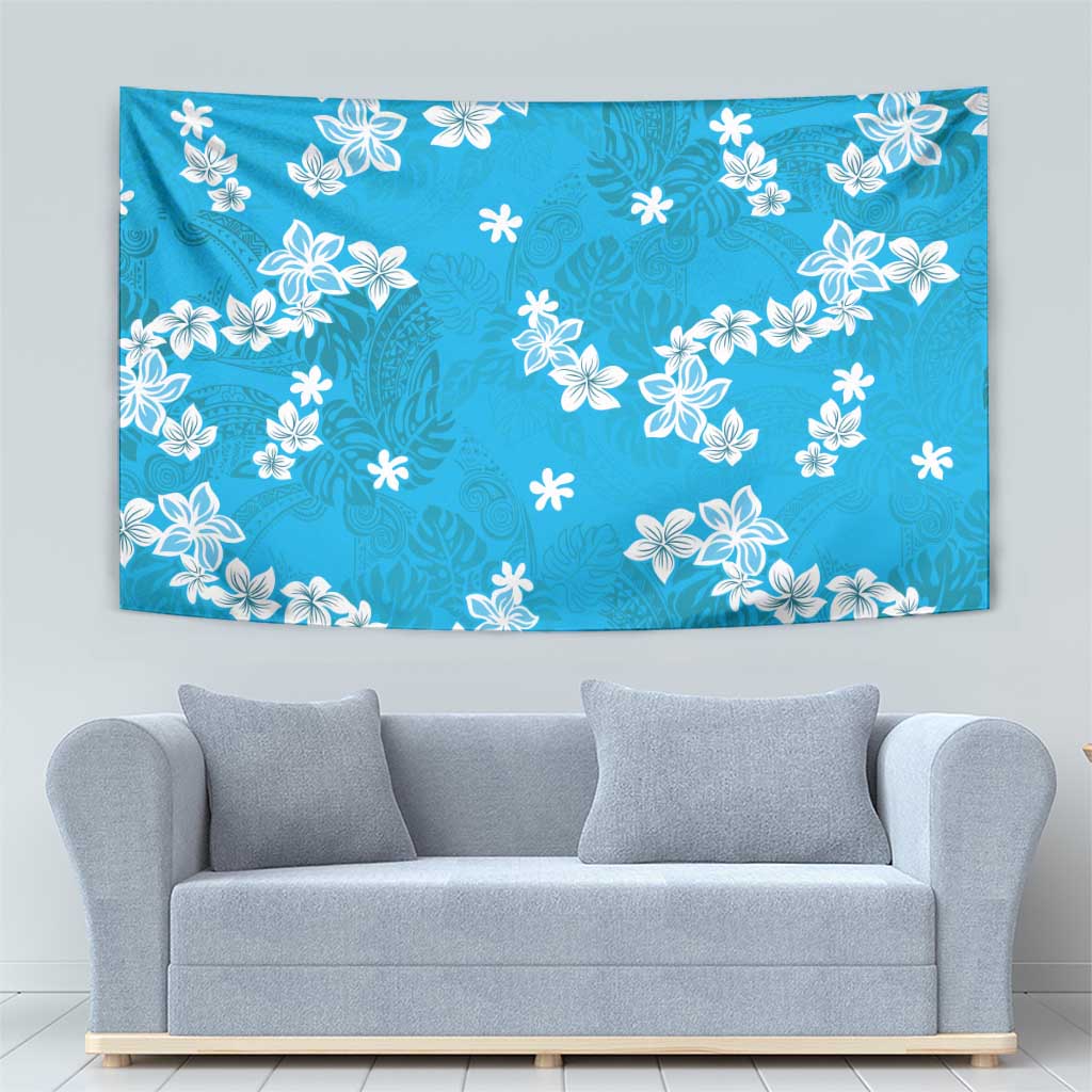 Hawaii Monstera Deliciosa Tapestry Blue Plumeria Polynesian Pattern LT05 - Polynesian Pride